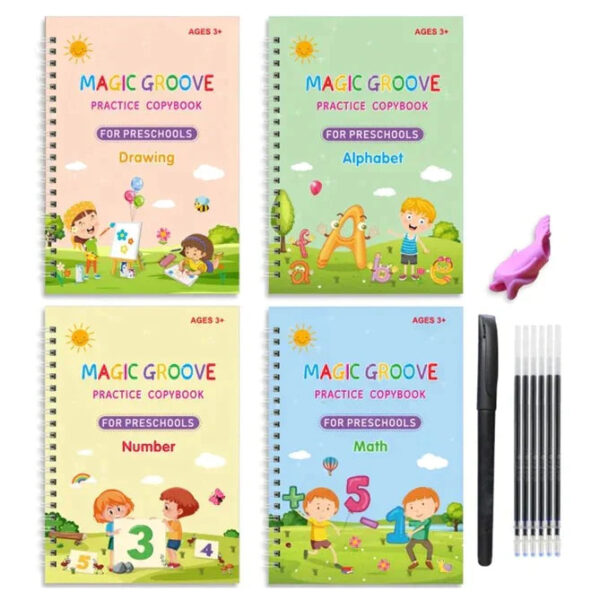 Set Of 4 Reusable Handwriting Kids Magic Book