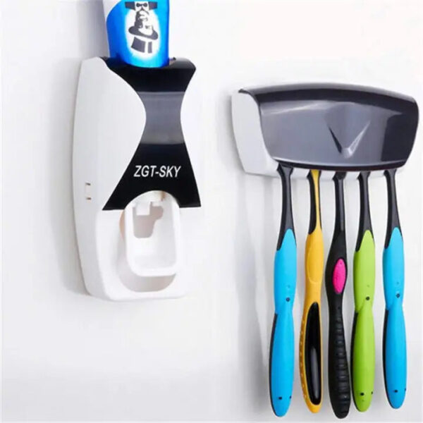 Toothbrush Dispenser – Automatic Toothpaste Squeezer And Holder Set Black & White - Image 4